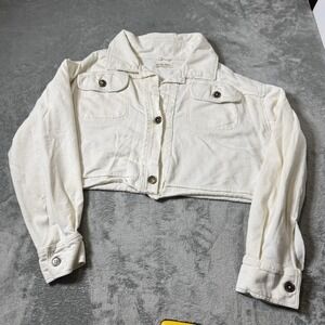 Free People FP Womens Travel Saturday Crop Shirt Jacket Shacket Size M Ivory‎